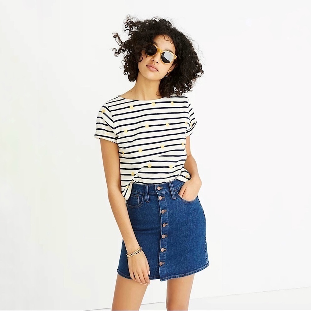 Madewell Button Front Denim Mini Skirt Medium Indigo 24